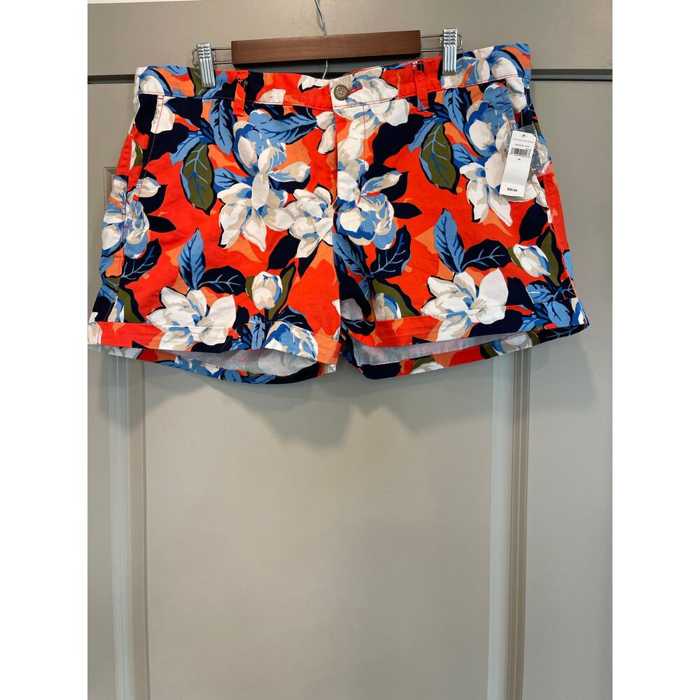 GAP Girlfriend Tropical Floral Bright Khakis Chino Shorts Size 16 Multicolor
